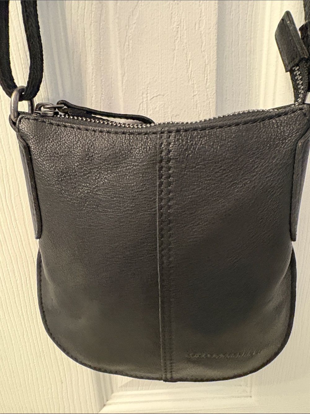 Spikes and Sparrow Leather Black Crossbody Bag with Front Patch Detail